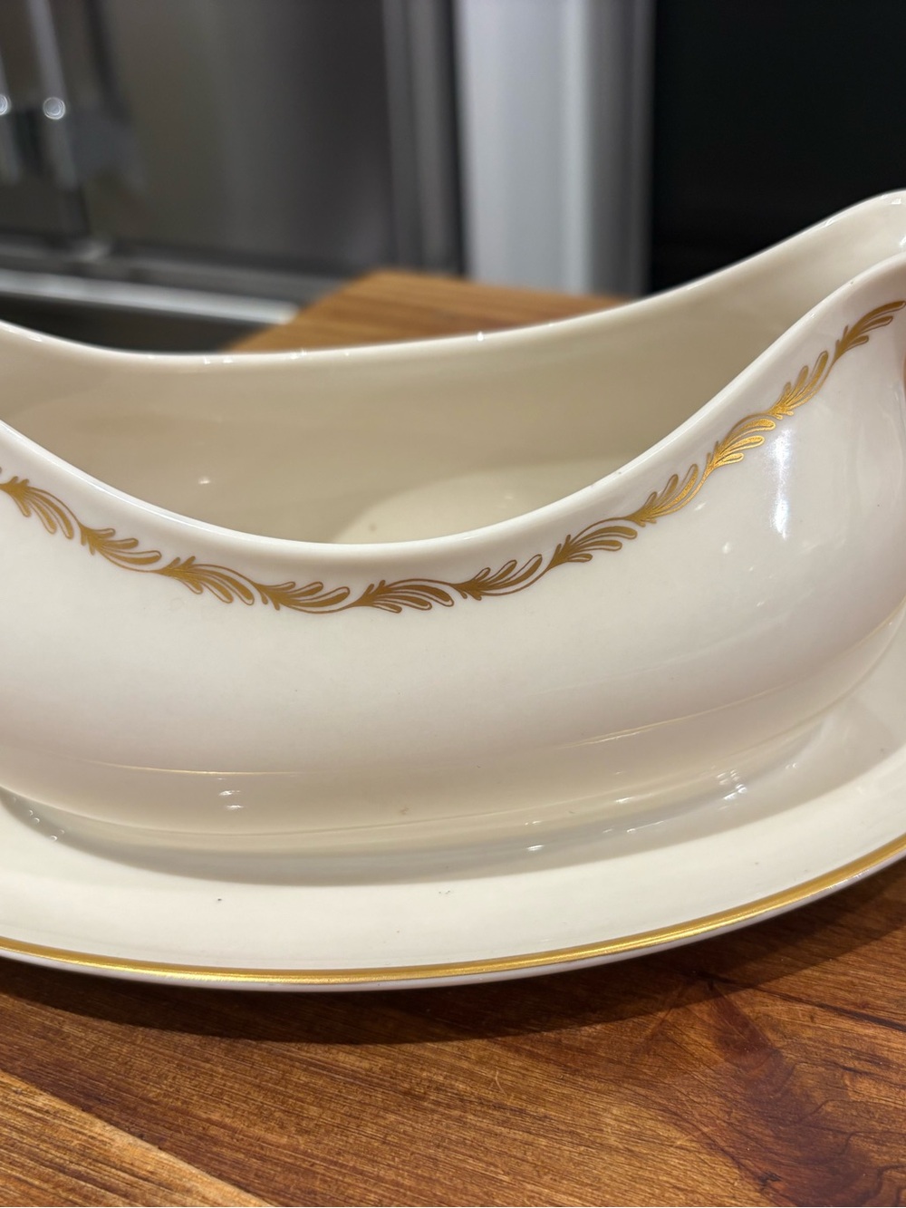 Vintage Arcadia Gold by Franciscan Ivory Gravy Boat with Gold Leaf Scroll